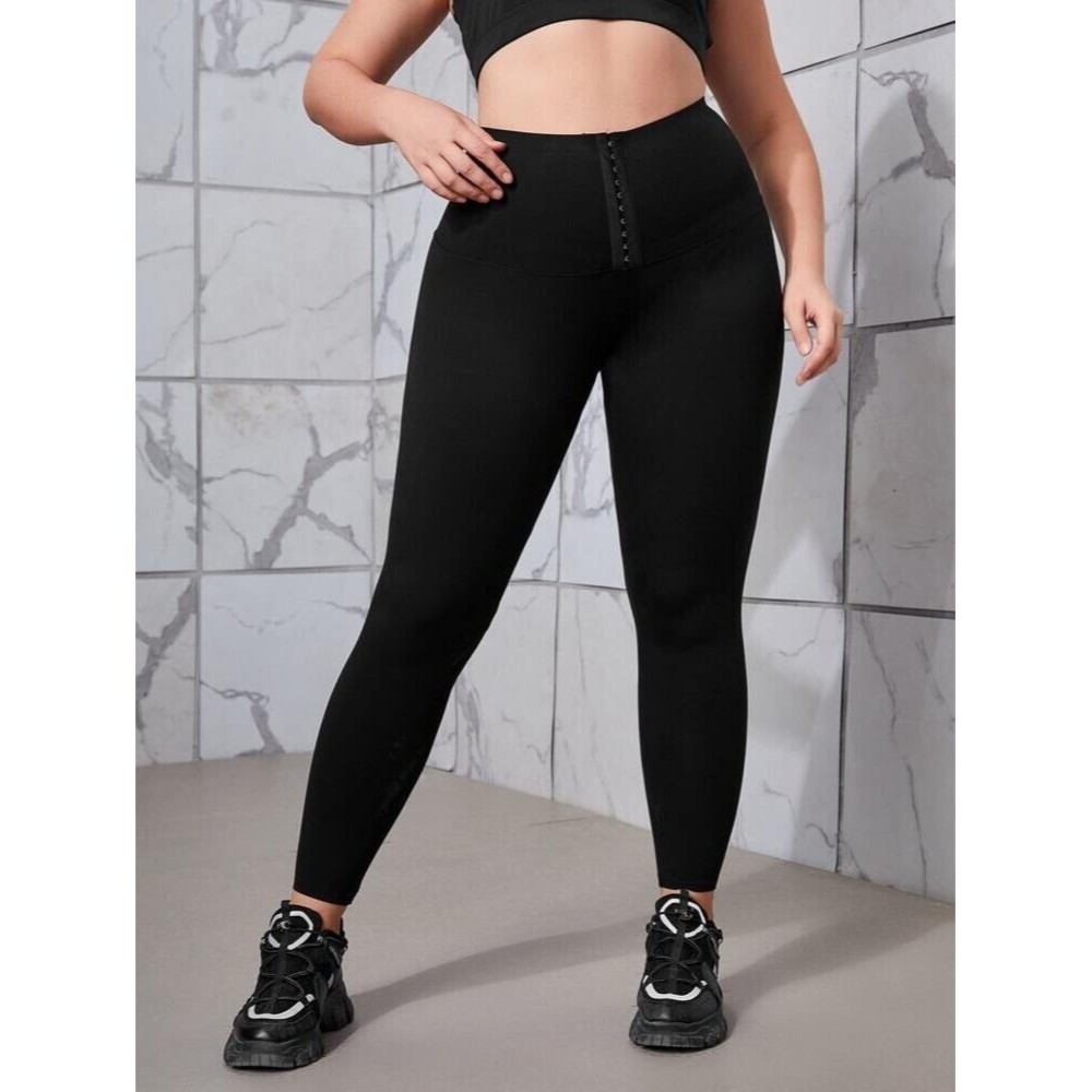 SHEIN High Waisted Slimming Leggings Black Size 1XL Tummy Control Hook and Eye